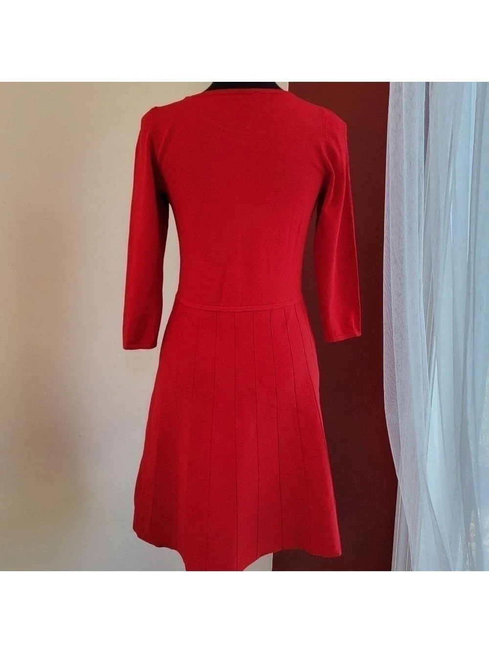 Ann Taylor Red 3/4 Sleeve Scoop Neck Skater Dress Size Medium Petite EUC